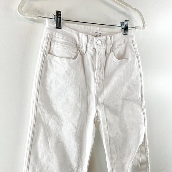 Good American Good Icon High Rise Frayed Hem Straight Jeans Cloud White 2 / 26 - Picture 8 of 10